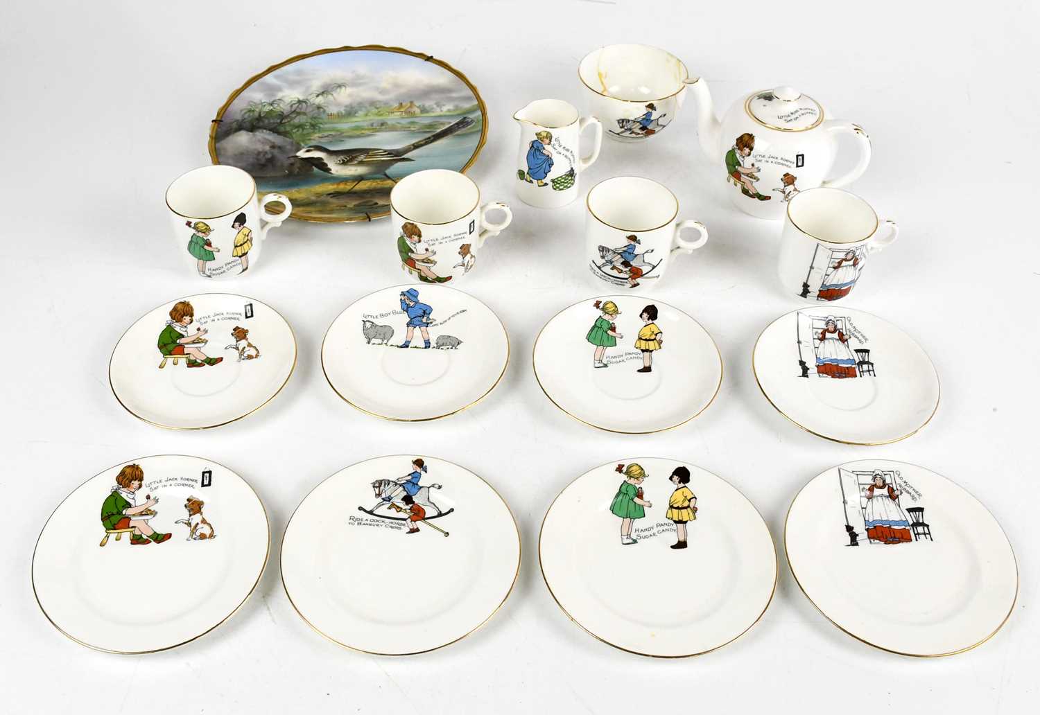 ALLERTONS; a child's fifteen piece nursery tea set comprising teapot and cover, four cups, four