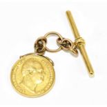 A William IV full sovereign, 1832, suspended on a short link chain with 18ct yellow gold T-bar,