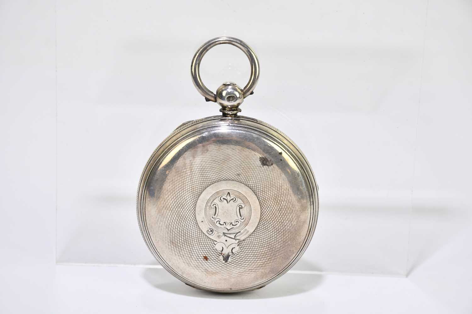 A Victorian hallmarked silver key wind pocket watch, the engraved dial with yellow metal Roman - Image 2 of 4
