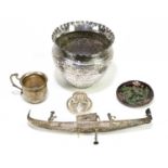 A collection of Chinese and other white metal items to include a gondola, an ashtray, etc.