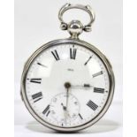 A George IV hallmarked silver cased key wind open face pocket watch, the enamel dial set with