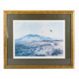 † BERRISFORD HILL; watercolour, flock of grouse in flight over moorlands, signed lower right, 73 x