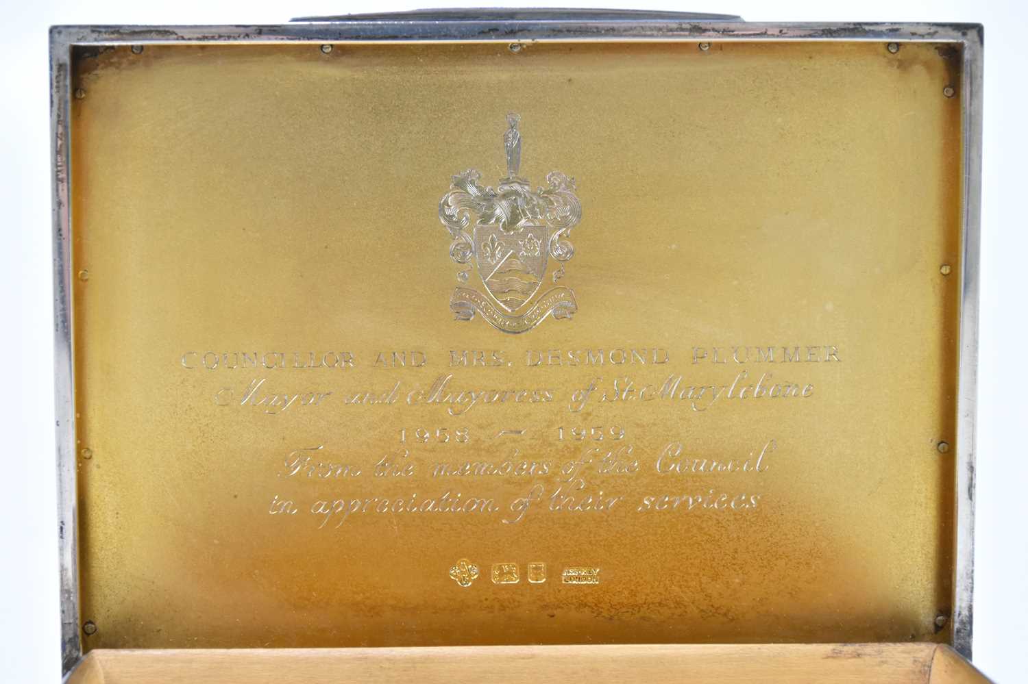 ASPREY & CO; an Elizabeth II hallmarked silver cigarette box of shaped rectangular form, with cast - Image 4 of 8