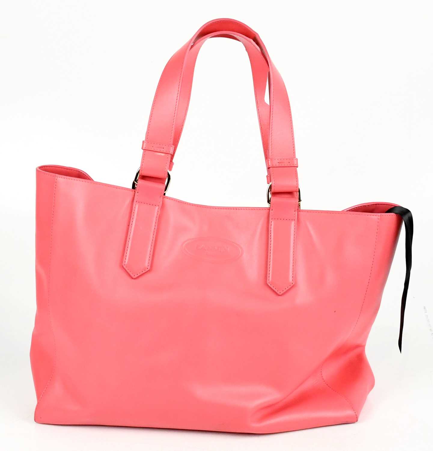 LANVIN; a pink lipstick Cabas leather tote bag with two top handles, original tags, brass tone bag