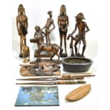 A collection of African carved wood items and other treen (quantity)