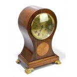 An Edwardian inlaid mahogany balloon mantel clock, the brass dial signed 'Tempus Fugit', with