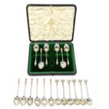 A set of six George V hallmarked silver apostle teaspoons, Birmingham 1927, with a further set of