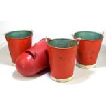 Four vintage painted metal fire buckets, with swing handles (4).