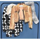 A short cream and brown checked fur and soft brown nappa leather fully lined short jacket with large