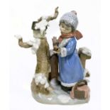 LLADRO; a group of a girl and birds in a winter setting, no 5287, height 25.5cm.Condition Report: