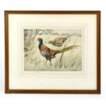 † HENRY WILKINSON; a dry point etching, pheasants, 77/150, signed lower left, 36 x 28cm, framed