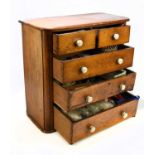 A Victorian pine apprentice chest with two short and three long drawers, on plinth base, height