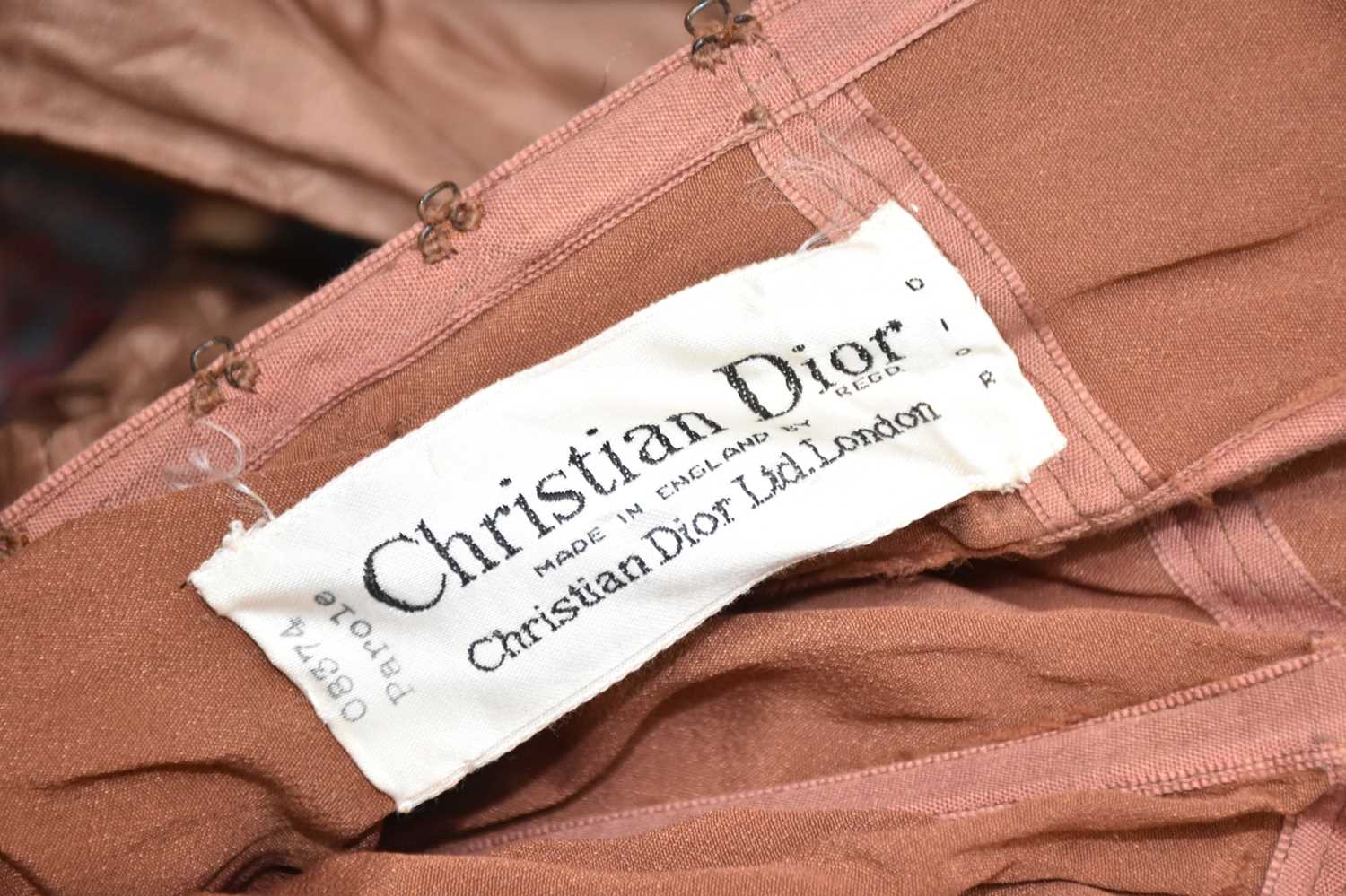 CHRISTIAN DIOR, LONDON; a full length brown silk ballgown, late 1950s, labelled and numbered - Image 5 of 8