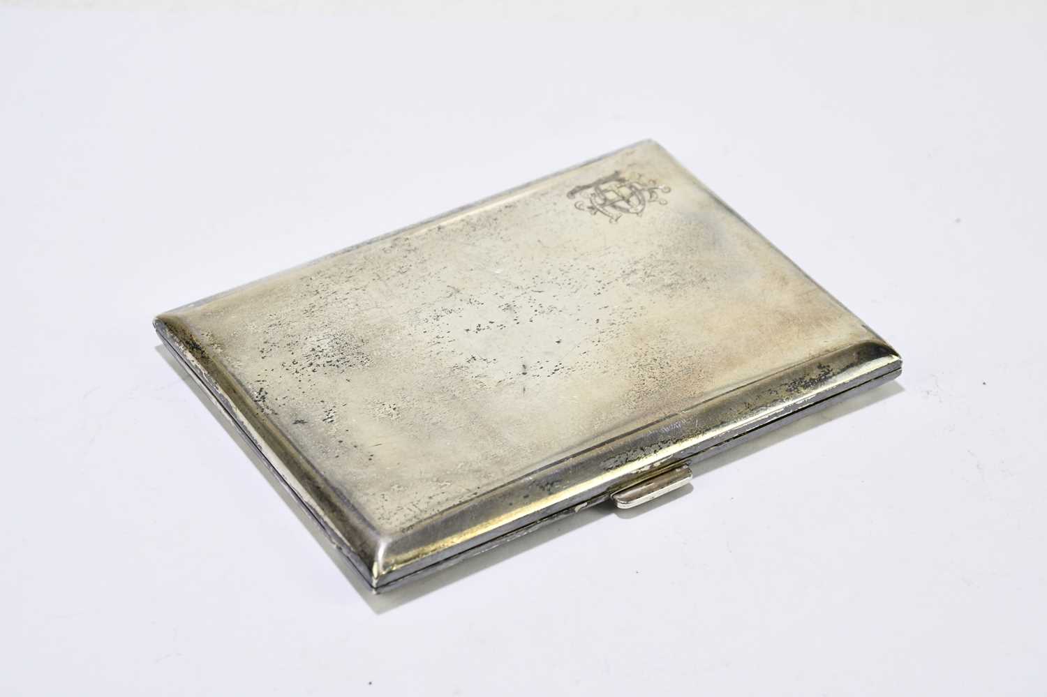 JOSEPH GLOSTER LTD; a George V hallmarked silver cigarette case of rectangular form with engine - Image 2 of 5