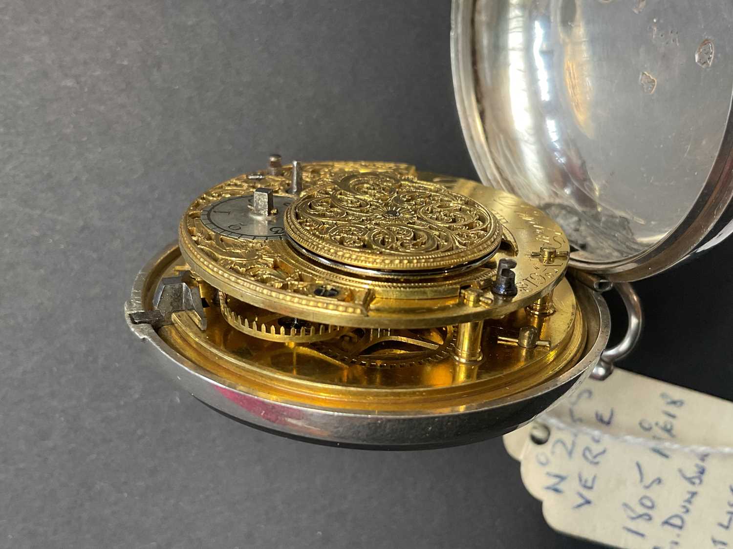 GEORGE DUNBAR, TURRIFF; a George III hallmarked silver pair cased open face key wind pocket watch, - Image 9 of 9