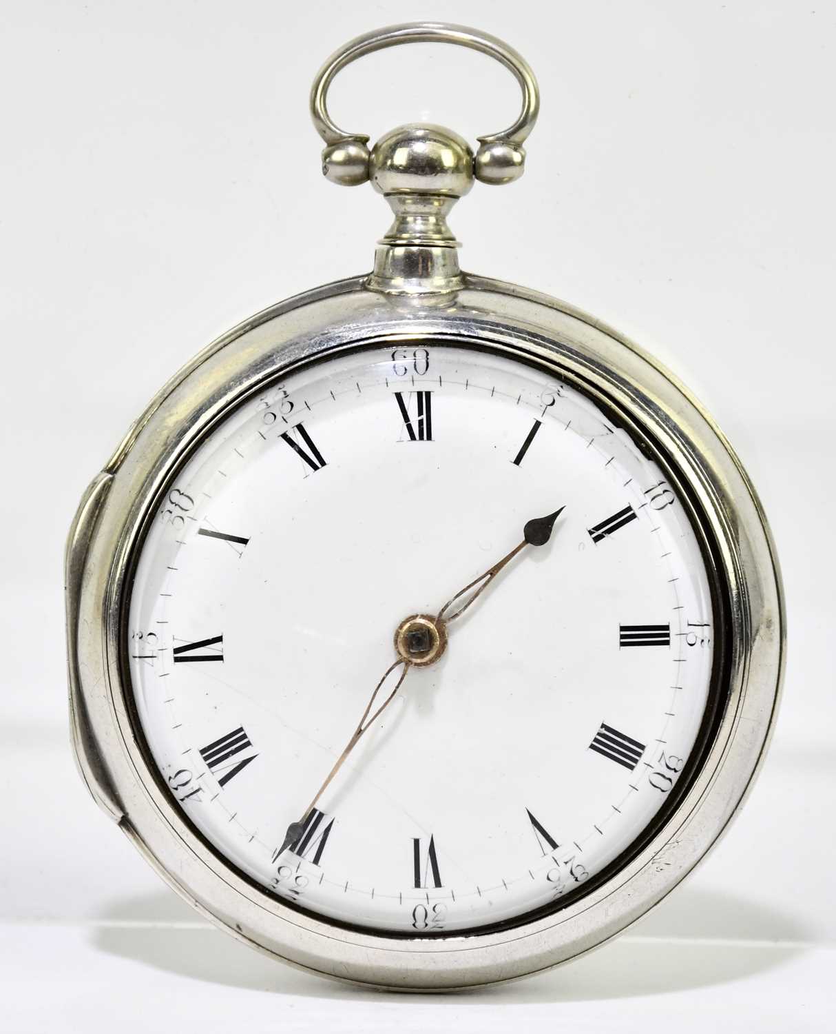 GEORGE DUNBAR, TURRIFF; a George III hallmarked silver pair cased open face key wind pocket watch,