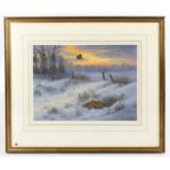 † RICHARD ROBJENT; watercolour, 'Flight Time-A Winter's Evening', signed lower right, 38 x 28cm,