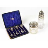 A cased set of Victorian hallmarked silver apostle teaspoons, Edinburgh 1887, with a cut glass