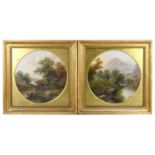 D. H. W; a pair of early 20th century oils on canvas, figures in landscape with river scenes,
