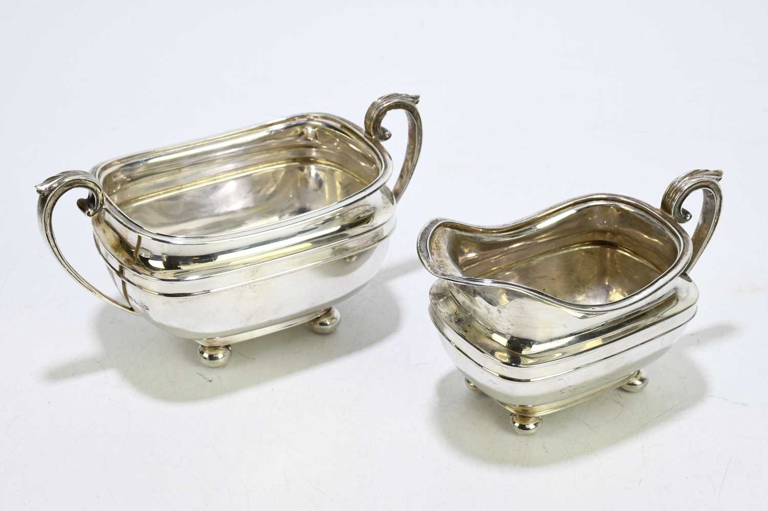 HARRISON BROS & HOWSON; a George V hallmarked silver four piece tea service of square form, on - Image 4 of 5