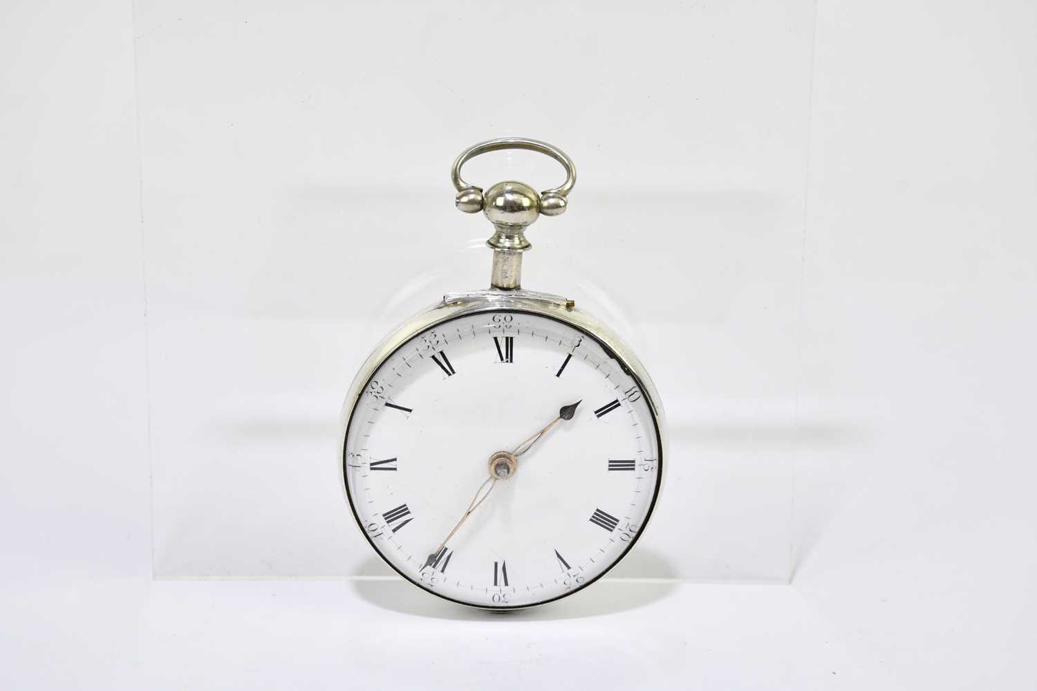 GEORGE DUNBAR, TURRIFF; a George III hallmarked silver pair cased open face key wind pocket watch, - Image 4 of 9