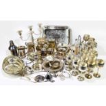 A large selection of late 19th century and later silver plated items to include a pair of 18th