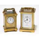 MATTHEW NORMAN; a brass cased carriage clock, the enamel dial set with Roman numerals, height 8cm,