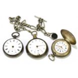 Three hallmarked silver pocket watches, one example with Roman numerals and subsidiary seconds.