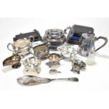 A small quantity of assorted silver plate, including a late Victorian three piece tea service, cased