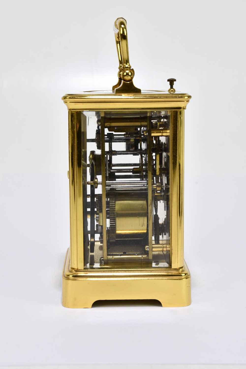 A circa 1900 French brass repeating carriage clock with Arabic numerals to the chapter ring set - Image 2 of 6