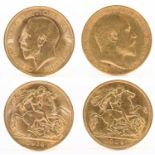 An Edward VII half sovereign, 1909, and a George V half sovereign, 1914 (2).Condition Report: