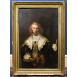 AFTER REMBRANDT VAN RIJN; a 19th century oil on canvas, Agatha Bas, approx 90 x 58cm, in ornate gilt