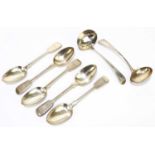 GEORGE ALDWINCKLE; five Victorian hallmarked silver dessert spoons with engraved intials 'W' to