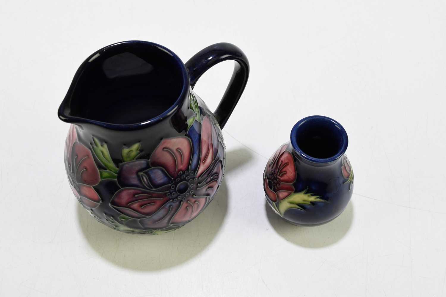 MOORCROFT; two pieces decorated in the 'Anemone' pattern, comprising a jug, height 15cm, and a squat - Image 5 of 6