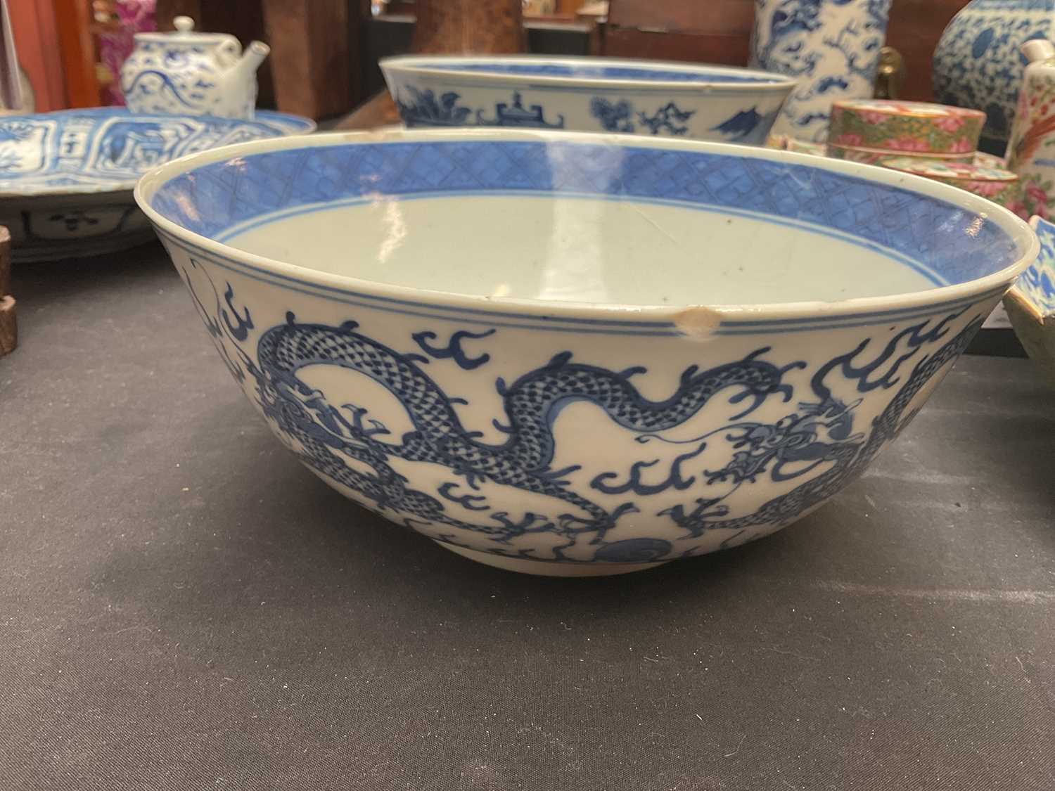 Two 19th century Chinese blue and white porcelain footed bowls comprising an example decorated - Image 14 of 17