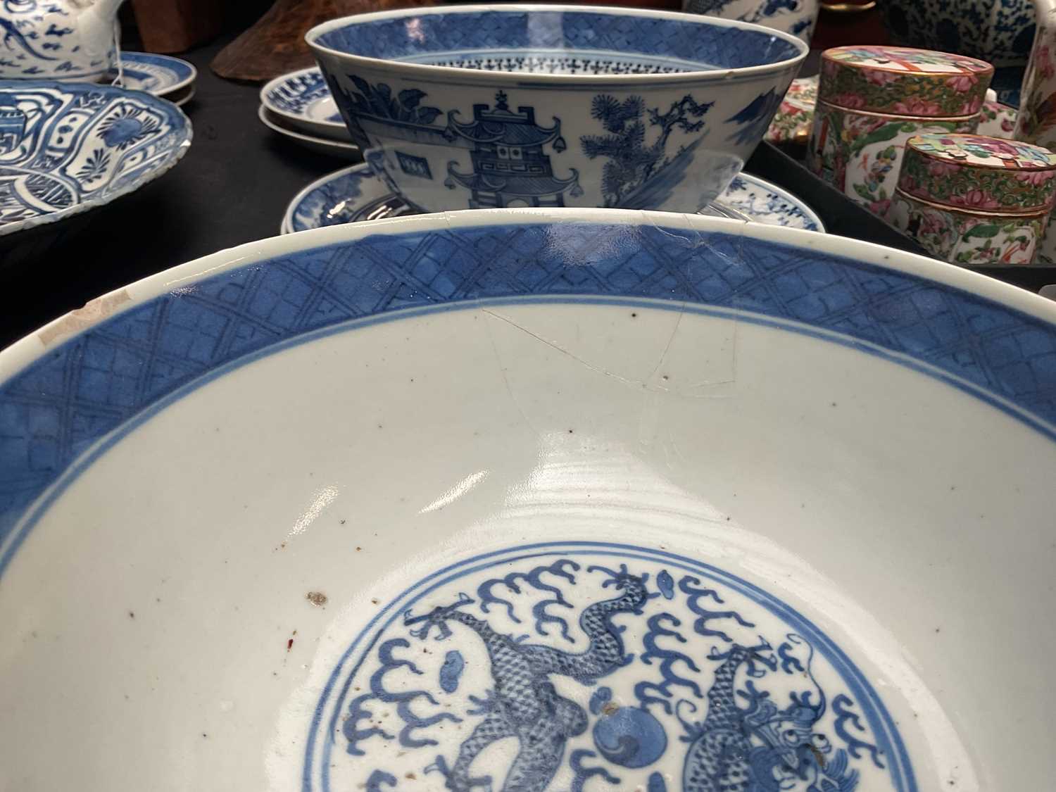 Two 19th century Chinese blue and white porcelain footed bowls comprising an example decorated - Image 16 of 17