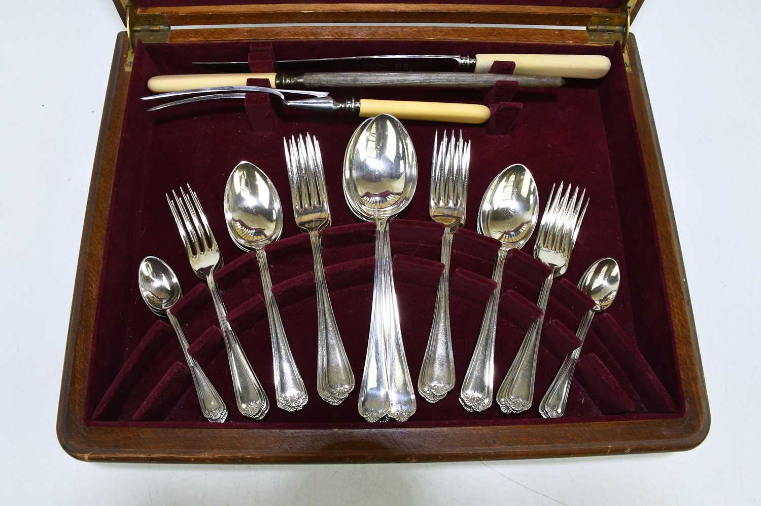 A mahogany cased canteen of silver plated cutlery and flatware. - Image 3 of 3