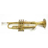 NEVADA; a cased vintage brass trumpet with chrome mouthpiece inscribed 'Cushion Rim', by Rudy