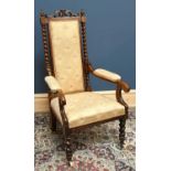 A Victorian carved oak salon chair, with spiral turned legs, height 116cm.Condition Report: Over all