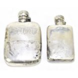 GEORGE UNITE; an Edward VII hallmarked silver hip flask of curved rectangular form with detachable