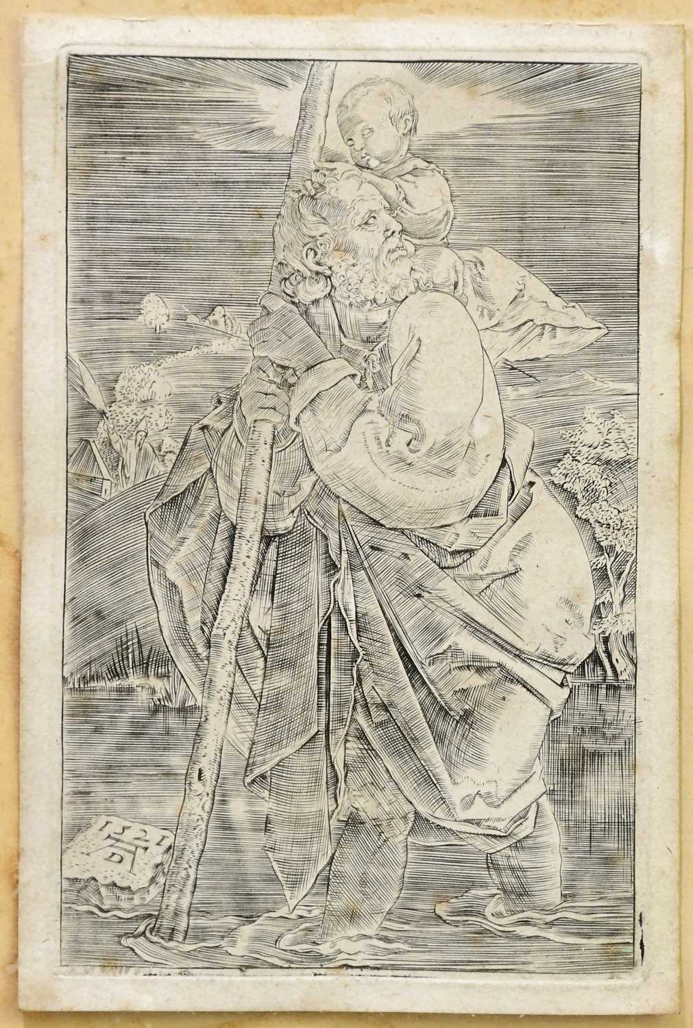 AFTER ALBRECHT DÜRER; two engravings, 'St Christopher' and 'The Virgin with Swaddled Child', each - Image 2 of 6