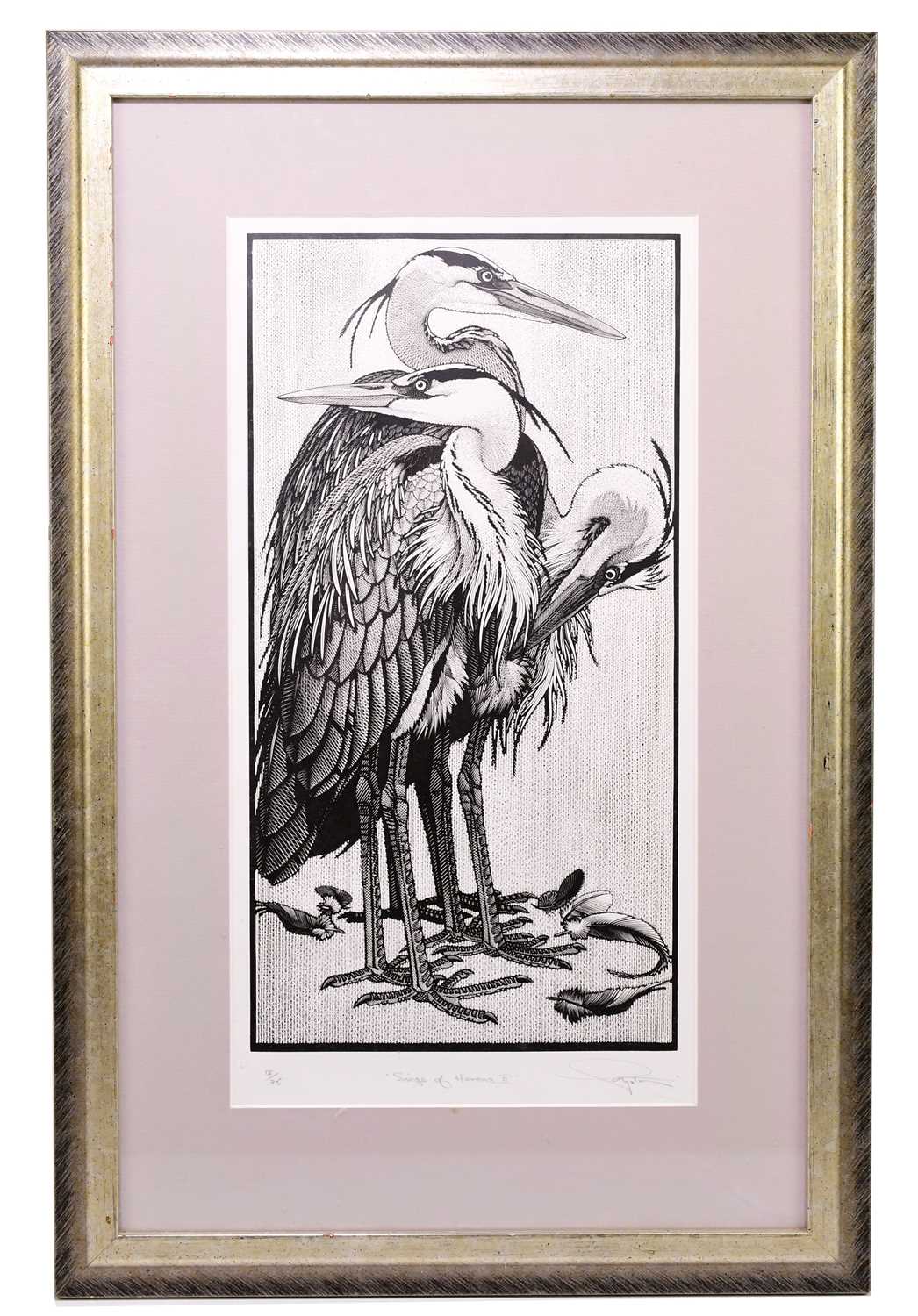 † COLIN SEE-PAYNTON (born 1946); limited edition print, 'Siege of Herons II', signed, titled and