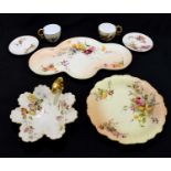 ROYAL WORCESTER; five pieces of blush ivory including a shaped tray with floral decoration, width