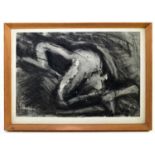 † ATTRIBUTED TO LEON KOSSOFF (1926-2019), watercolour and torn paper, 'Reclining Nude', with label