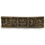 A 20th century Thai panel carved with various gods to include Ganesha, 14 x 53cm.