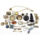 A mixed group of costume jewellery to include brooches, necklaces, rings, etc.