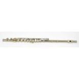 RUDALL CARTE; an early 20th century silver plated flute, cased.