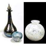 ISLE OF WIGHT GLASS; a large bulbous vase with marble effect decoration, height 20cm, with a smaller