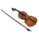 A three quarter size Maidstone violin, with bow.
