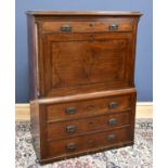 A 19th century French walnut escritoire with single drawer above fitted interior, height 140cm,